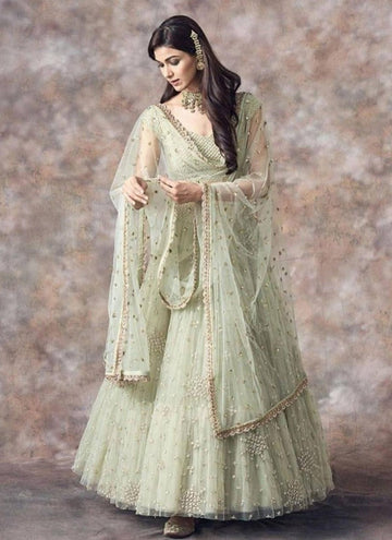 Party Wear Special Soft Net Pista Green Semi Stitched Lehenga Choli